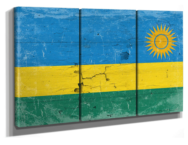 Bella Frye Rwanda Flag Wall Art - Vintage Rwanda Flag Sign Weathered Wood Style on Canvas