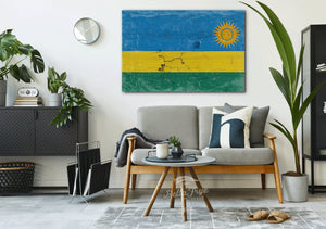 Bella Frye Rwanda Flag Wall Art - Vintage Rwanda Flag Sign Weathered Wood Style on Canvas