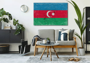 Bella Frye Azerbaijan Flag Wall Art - Vintage Azerbaijan Flag Sign Weathered Wood Style on Canvas