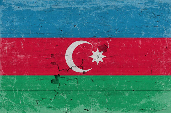 Bella Frye 14" x 11" / Unframed Paper Giclee Azerbaijan Flag Wall Art - Vintage Azerbaijan Flag Sign Weathered Wood Style on Canvas