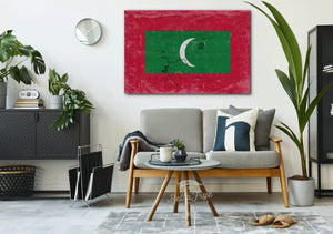 Bella Frye Maldives Flag Wall Art - Vintage Maldives Flag Sign Weathered Wood Style on Canvas