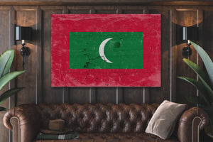 Bella Frye Maldives Flag Wall Art - Vintage Maldives Flag Sign Weathered Wood Style on Canvas