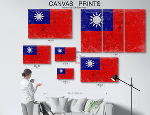 Bella Frye Taiwan Flag Wall Art - Vintage Taiwan Flag Sign Weathered Wood Style on Canvas