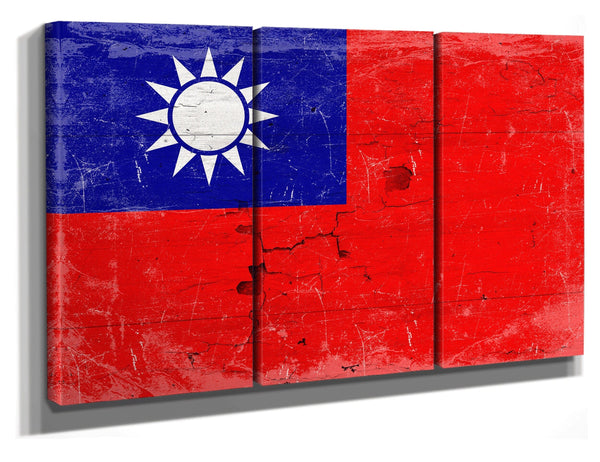 Bella Frye Taiwan Flag Wall Art - Vintage Taiwan Flag Sign Weathered Wood Style on Canvas