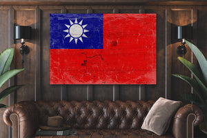 Bella Frye Taiwan Flag Wall Art - Vintage Taiwan Flag Sign Weathered Wood Style on Canvas