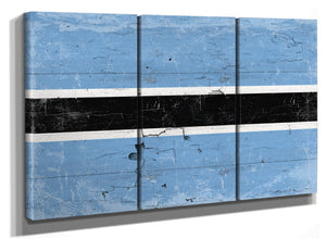 Bella Frye 36" x 24" / 3 Panel Canvas Wrap Botswana Flag Wall Art - Vintage Botswana Flag Sign Weathered Wood Style on Canvas