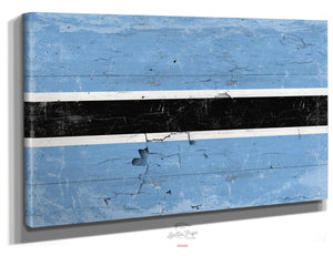 Bella Frye 14" x 11" / Stretched Canvas Wrap Botswana Flag Wall Art - Vintage Botswana Flag Sign Weathered Wood Style on Canvas