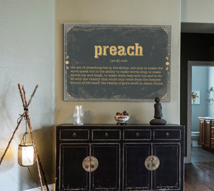 Bella Frye Preach Word Definition Wall Art - Gift for Preach Dictionary Artwork