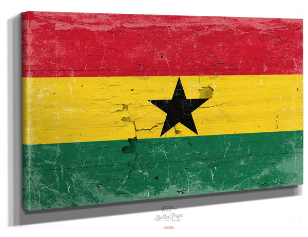 Bella Frye Ghana Flag Wall Art - Vintage Ghana Flag Sign Weathered Wood Style on Canvas