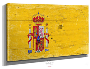 Bella Frye Spain Flag Wall Art - Vintage Spain Flag Sign Weathered Wood Style on Canvas