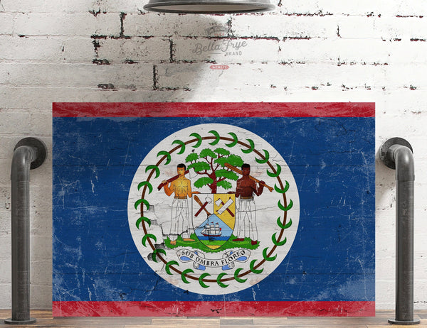 Bella Frye Belize Flag Wall Art - Vintage Belize Flag Sign Weathered Wood Style on Canvas