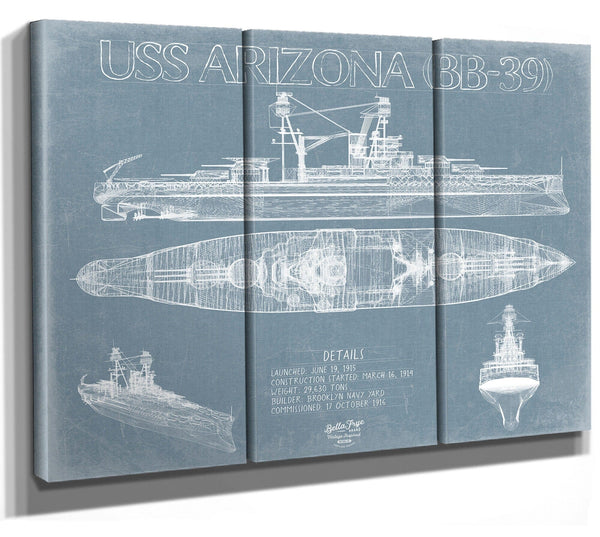 Bella Frye USS Arizona BB-39 Blueprint Wall Art - Original Carrier Print