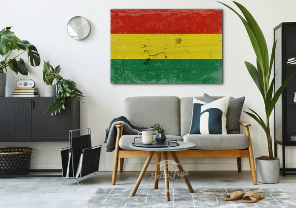 Bella Frye Bolivia Flag Wall Art - Vintage Bolivia Flag Sign Weathered Wood Style on Canvas