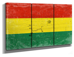 Bella Frye 36" x 24" / 3 Panel Canvas Wrap Bolivia Flag Wall Art - Vintage Bolivia Flag Sign Weathered Wood Style on Canvas