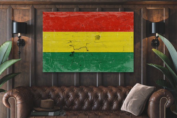 Bella Frye Bolivia Flag Wall Art - Vintage Bolivia Flag Sign Weathered Wood Style on Canvas