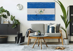 Bella Frye Nicaragua Flag Wall Art - Vintage Nicaragua Flag Sign Weathered Wood Style on Canvas