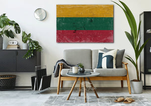 Bella Frye Lithuania Flag Wall Art - Vintage Lithuania Flag Sign Weathered Wood Style on Canvas