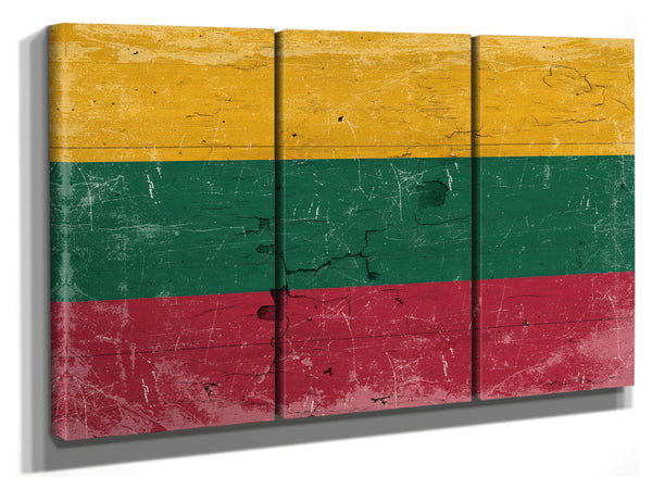 Bella Frye Lithuania Flag Wall Art - Vintage Lithuania Flag Sign Weathered Wood Style on Canvas