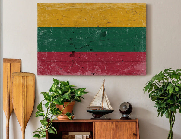 Bella Frye Lithuania Flag Wall Art - Vintage Lithuania Flag Sign Weathered Wood Style on Canvas