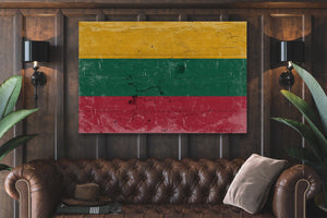 Bella Frye Lithuania Flag Wall Art - Vintage Lithuania Flag Sign Weathered Wood Style on Canvas