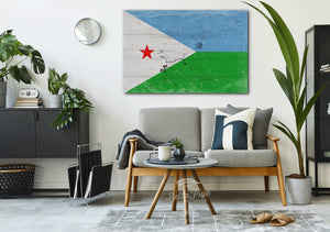 Bella Frye Djibouti Flag Wall Art - Vintage Djibouti Flag Sign Weathered Wood Style on Canvas