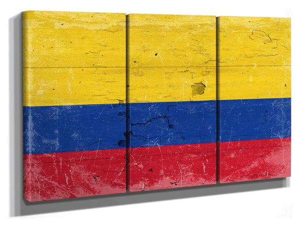 Bella Frye Colombia Flag Wall Art - Vintage Colombia Flag Sign Weathered Wood Style on Canvas