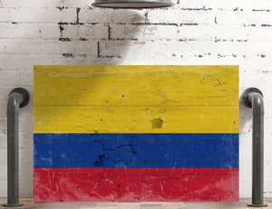 Bella Frye Colombia Flag Wall Art - Vintage Colombia Flag Sign Weathered Wood Style on Canvas