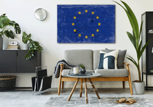 Bella Frye Europe Flag Wall Art - Vintage Europe Flag Sign Weathered Wood Style on Canvas