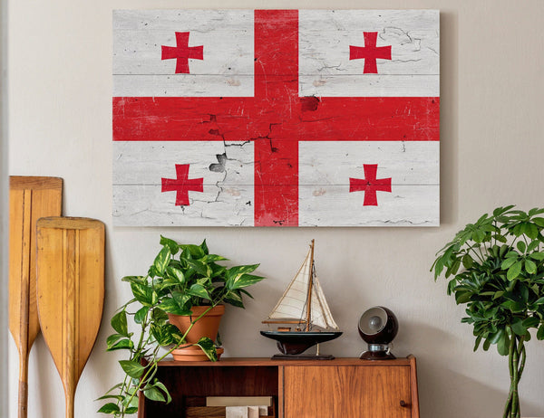 Bella Frye Georgia Flag Wall Art - Vintage Georgia Flag Sign Weathered Wood Style on Canvas