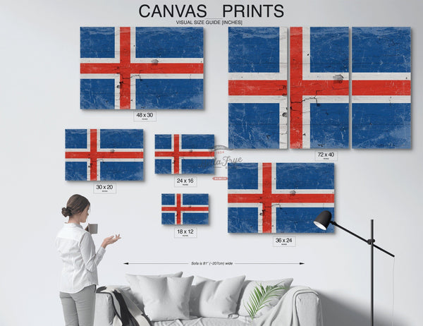 Bella Frye Iceland Flag Wall Art - Vintage Iceland Flag Sign Weathered Wood Style on Canvas