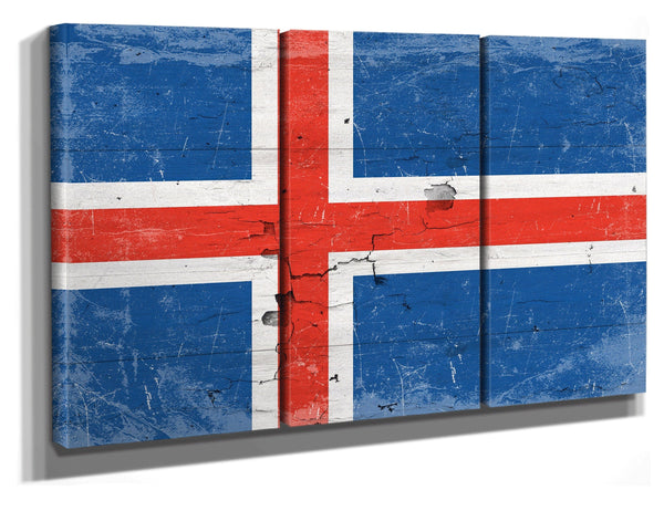 Bella Frye Iceland Flag Wall Art - Vintage Iceland Flag Sign Weathered Wood Style on Canvas