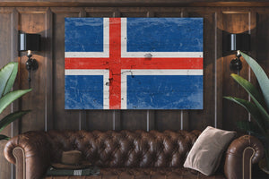 Bella Frye Iceland Flag Wall Art - Vintage Iceland Flag Sign Weathered Wood Style on Canvas