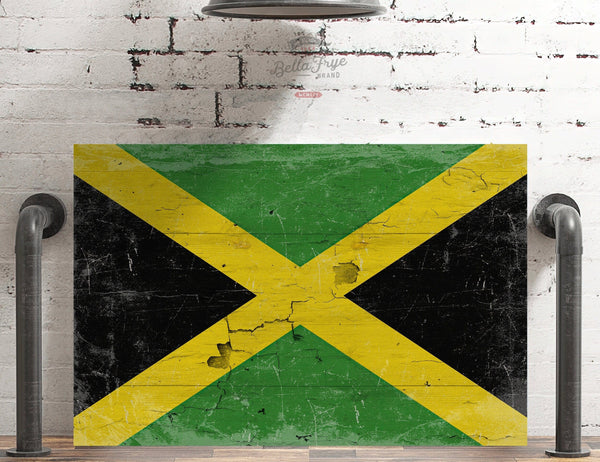 Bella Frye Jamaica Flag Wall Art - Vintage Jamaica Flag Sign Weathered Wood Style on Canvas