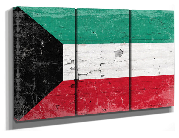 Bella Frye Kuwait Flag Wall Art - Vintage Kuwait Flag Sign Weathered Wood Style on Canvas