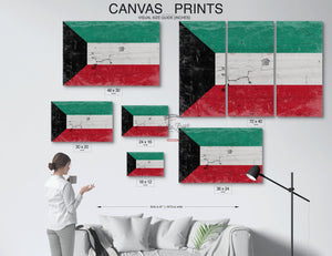 Bella Frye Kuwait Flag Wall Art - Vintage Kuwait Flag Sign Weathered Wood Style on Canvas