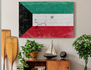 Bella Frye Kuwait Flag Wall Art - Vintage Kuwait Flag Sign Weathered Wood Style on Canvas