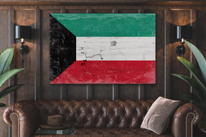 Bella Frye Kuwait Flag Wall Art - Vintage Kuwait Flag Sign Weathered Wood Style on Canvas