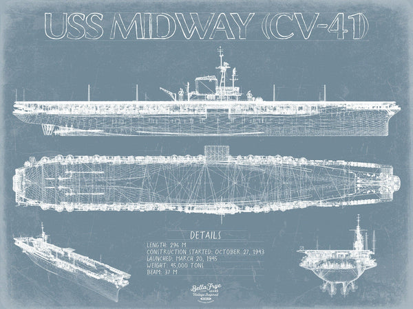 Bella Frye USS Midway (CV-41) Blueprint Wall Art - Original Carrier Print