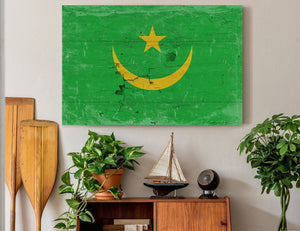 Bella Frye Mauritania Flag Wall Art - Vintage Mauritania Flag Sign Weathered Wood Style on Canvas