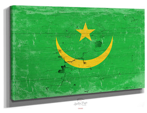 Bella Frye Mauritania Flag Wall Art - Vintage Mauritania Flag Sign Weathered Wood Style on Canvas