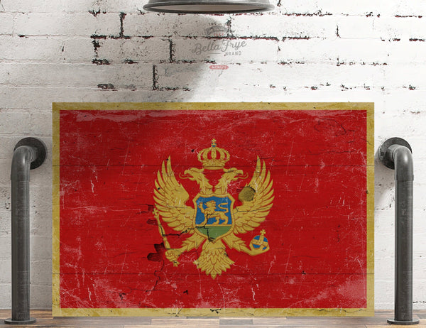 Bella Frye Montenegro Flag Wall Art - Vintage Montenegro Flag Sign Weathered Wood Style on Canvas