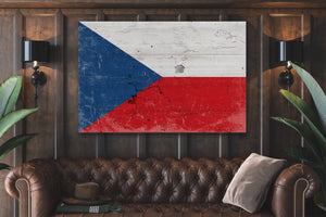 Bella Frye Czech Republic Flag Wall Art - Vintage Czech Republic Flag Sign Weathered Wood Style on Canvas