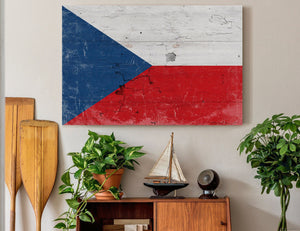 Bella Frye Czech Republic Flag Wall Art - Vintage Czech Republic Flag Sign Weathered Wood Style on Canvas