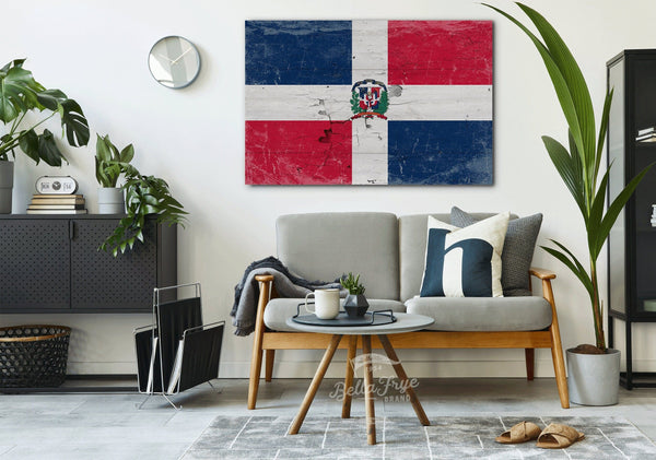 Bella Frye Dominican Republic Flag Wall Art - Vintage Dominican Republic Flag Sign Weathered Wood Style on Canvas