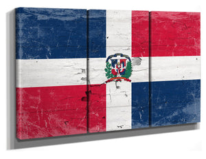 Bella Frye Dominican Republic Flag Wall Art - Vintage Dominican Republic Flag Sign Weathered Wood Style on Canvas