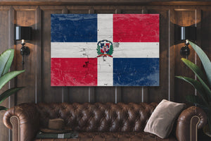 Bella Frye Dominican Republic Flag Wall Art - Vintage Dominican Republic Flag Sign Weathered Wood Style on Canvas