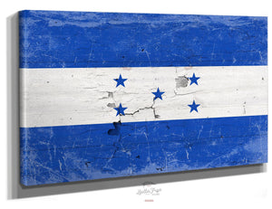 Bella Frye Honduras Flag Wall Art - Vintage Honduras Flag Sign Weathered Wood Style on Canvas