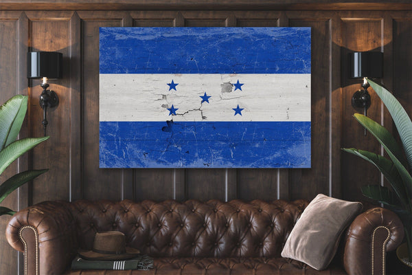 Bella Frye Honduras Flag Wall Art - Vintage Honduras Flag Sign Weathered Wood Style on Canvas