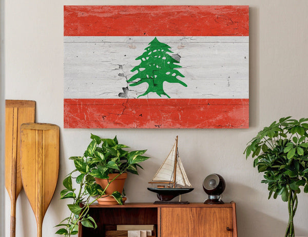 Bella Frye Lebanon Flag Wall Art - Vintage Lebanon Flag Sign Weathered Wood Style on Canvas