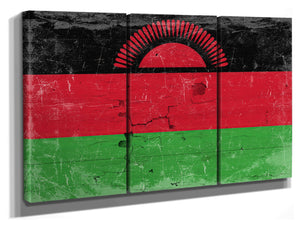 Bella Frye Malawi Flag Wall Art - Vintage Malawi Flag Sign Weathered Wood Style on Canvas